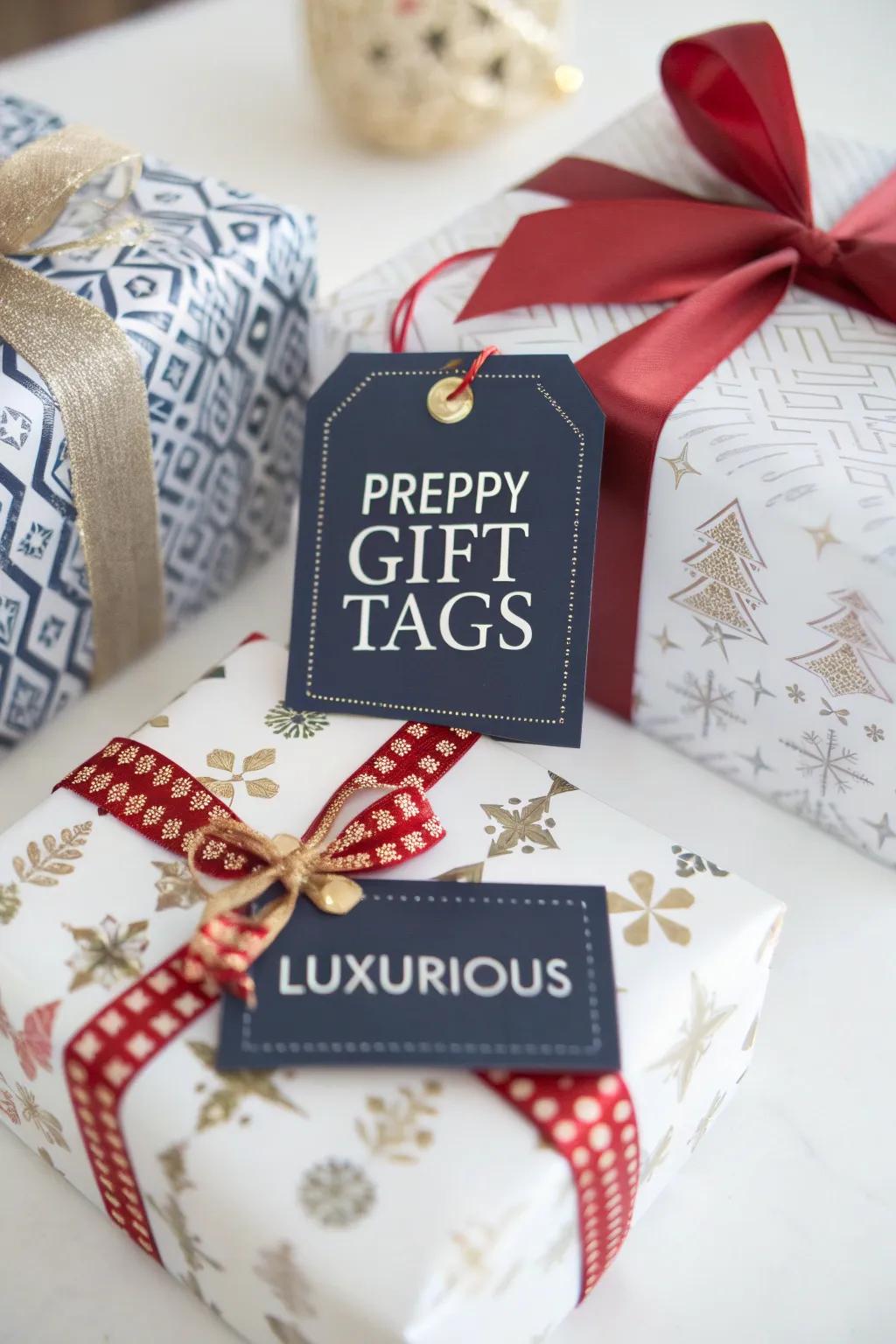 Preppy gift tags add a touch of elegance to holiday presents.