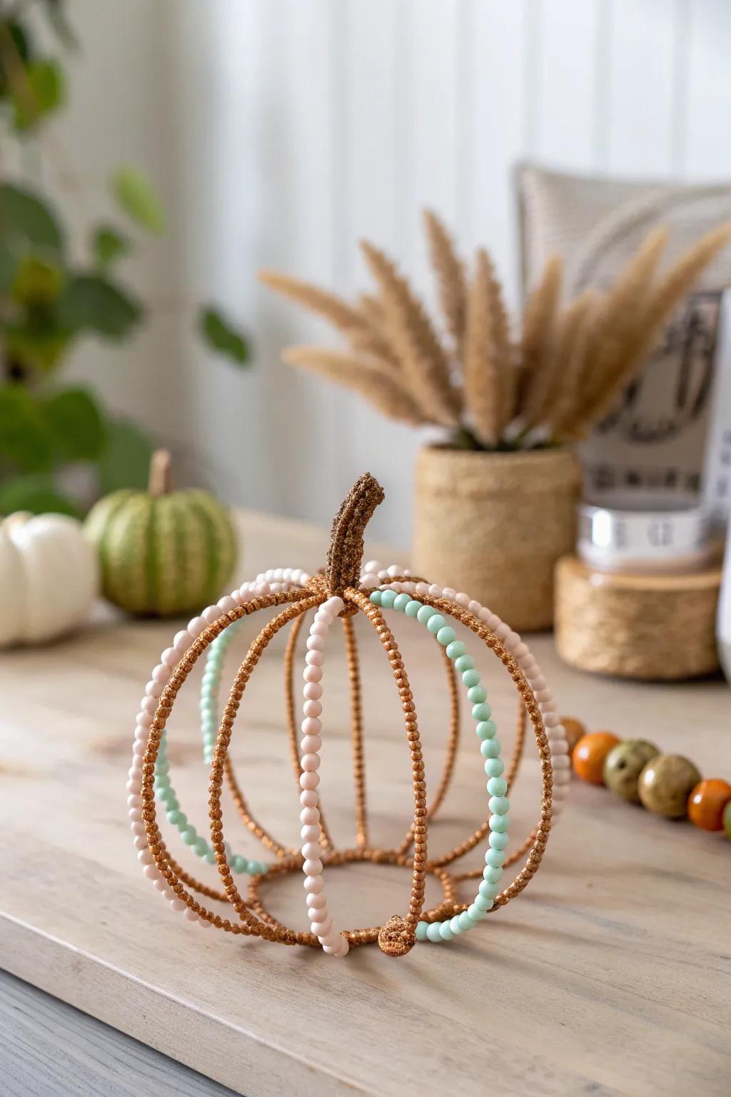Add a sparkle of creativity to your decor with these charming beaded pipe cleaner pumpkins.