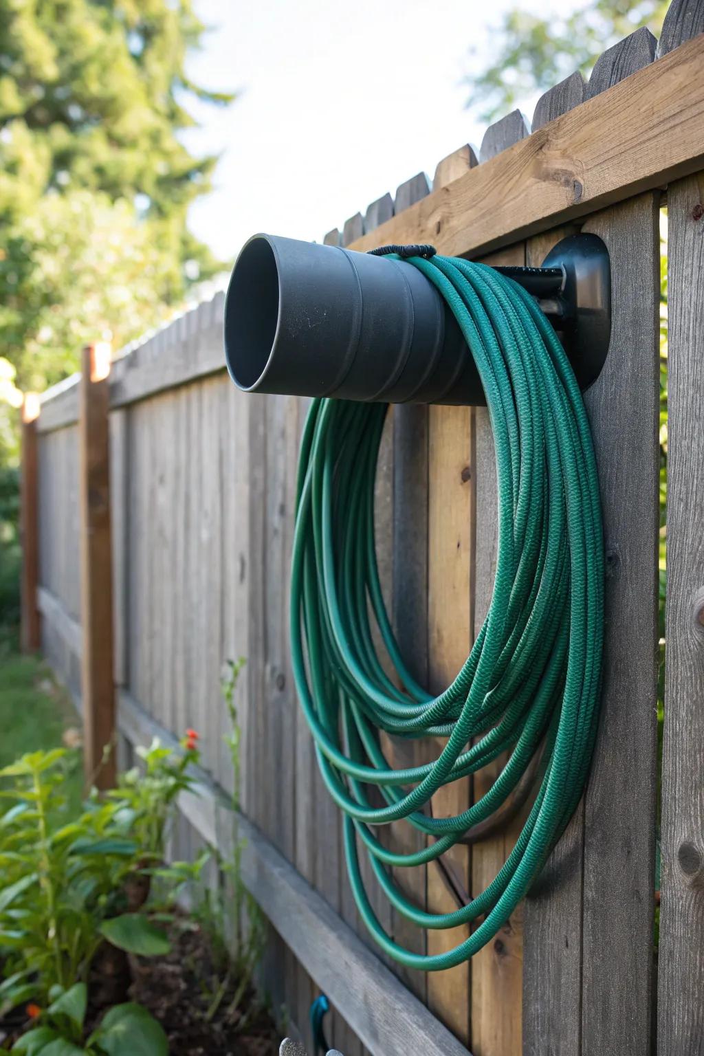 Elevate your garden storage with this sleek PVC pipe hose holder.