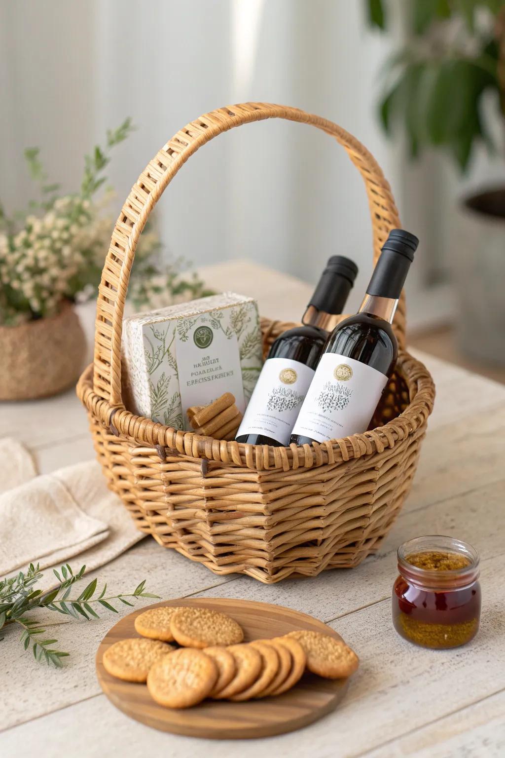 Chic and Compact: Delight in a mini wine basket that's perfect for a touch of elegance at any event.