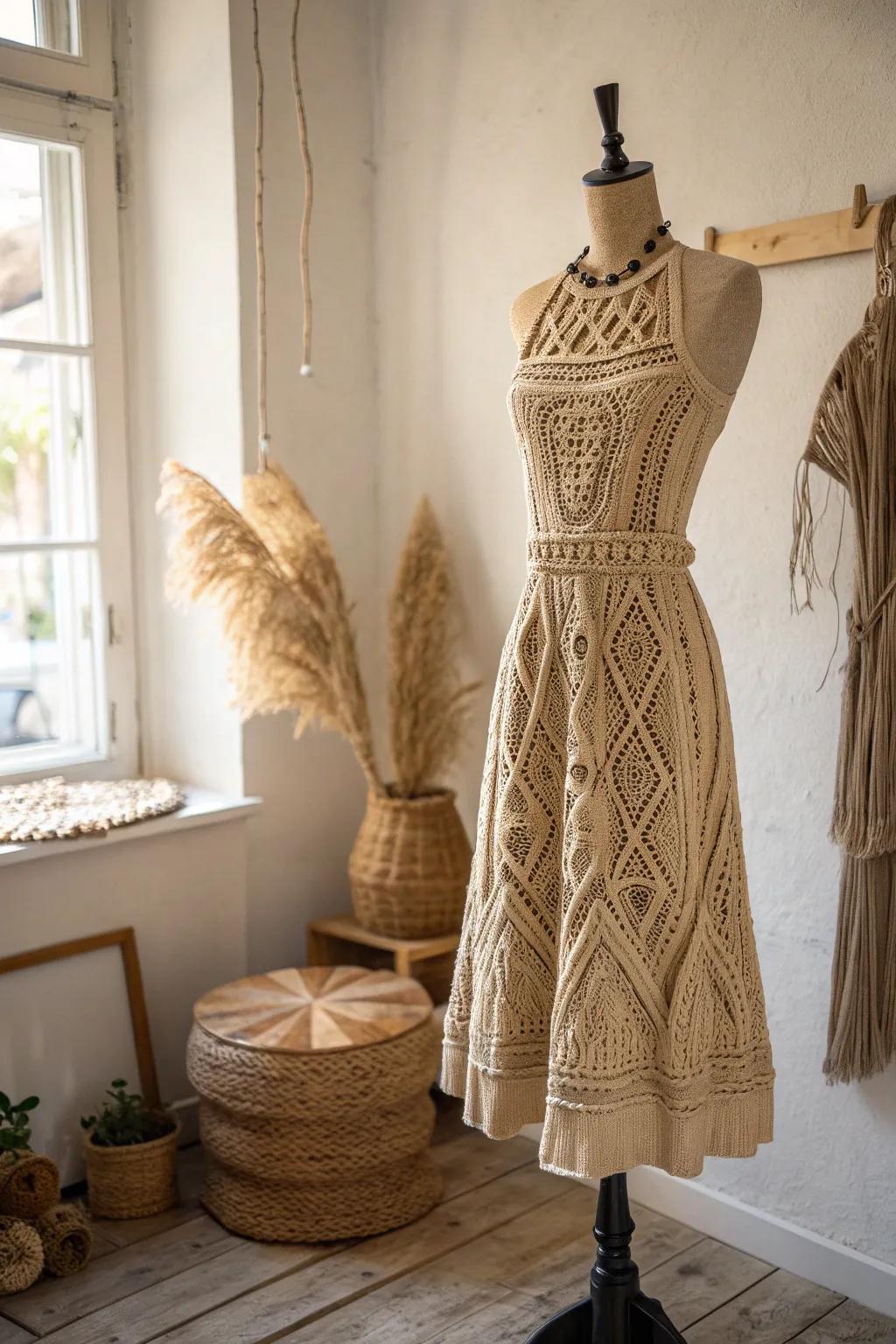 Embrace boho elegance with this handcrafted twine dress – a perfect blend of sustainability and style.