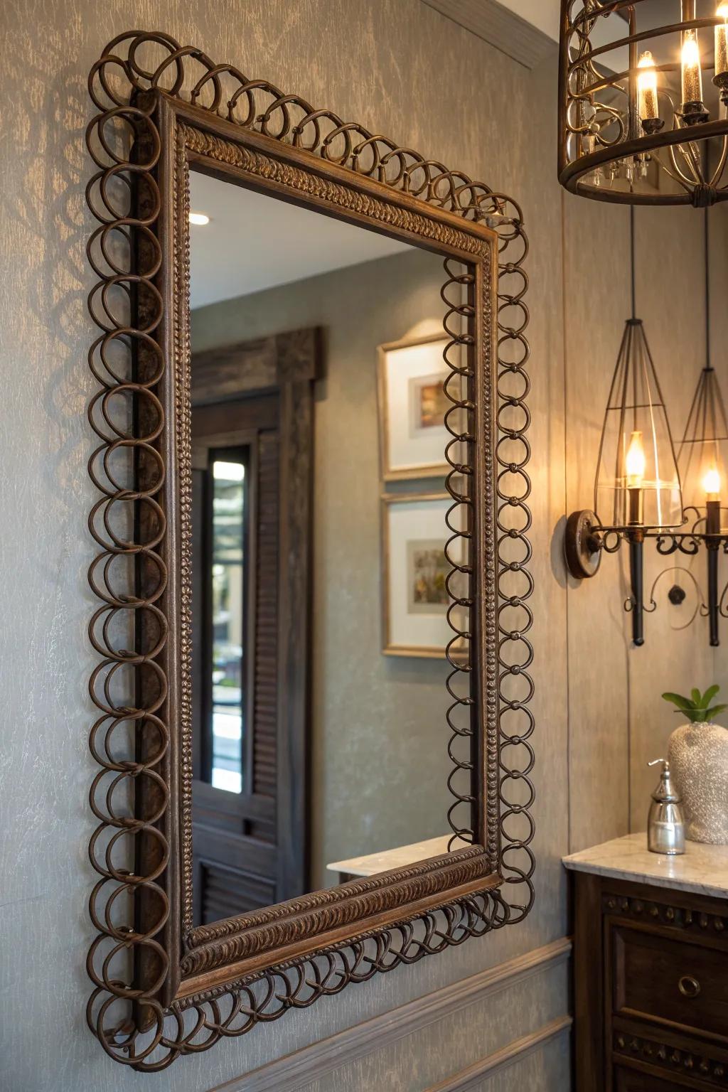 Transform your entryway with a vintage box spring mirror frame – a timeless twist on industrial style.