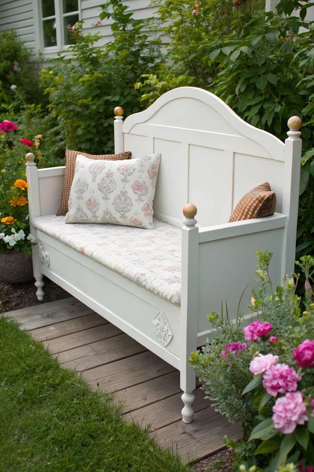 Transform your garden with this stunning headboard bench: a touch of minimalist elegance and boho charm.