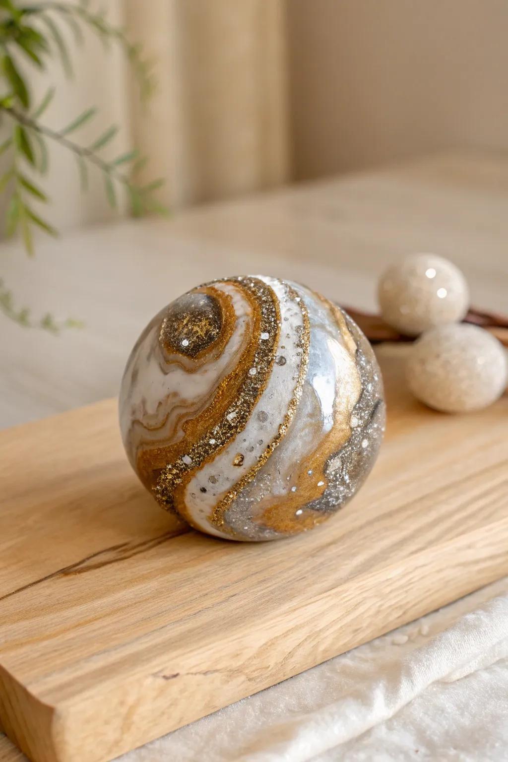 Add a touch of Geode Glam to your space with this stunning resin sphere—where simplicity meets sparkle.