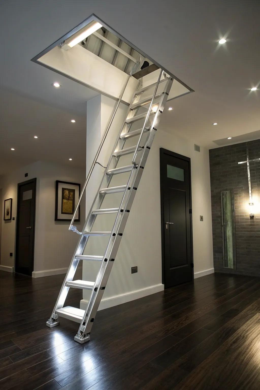 Illuminate your space with a touch of modern magic – the perfect blend of style and functionality with our LED-lit loft ladder.