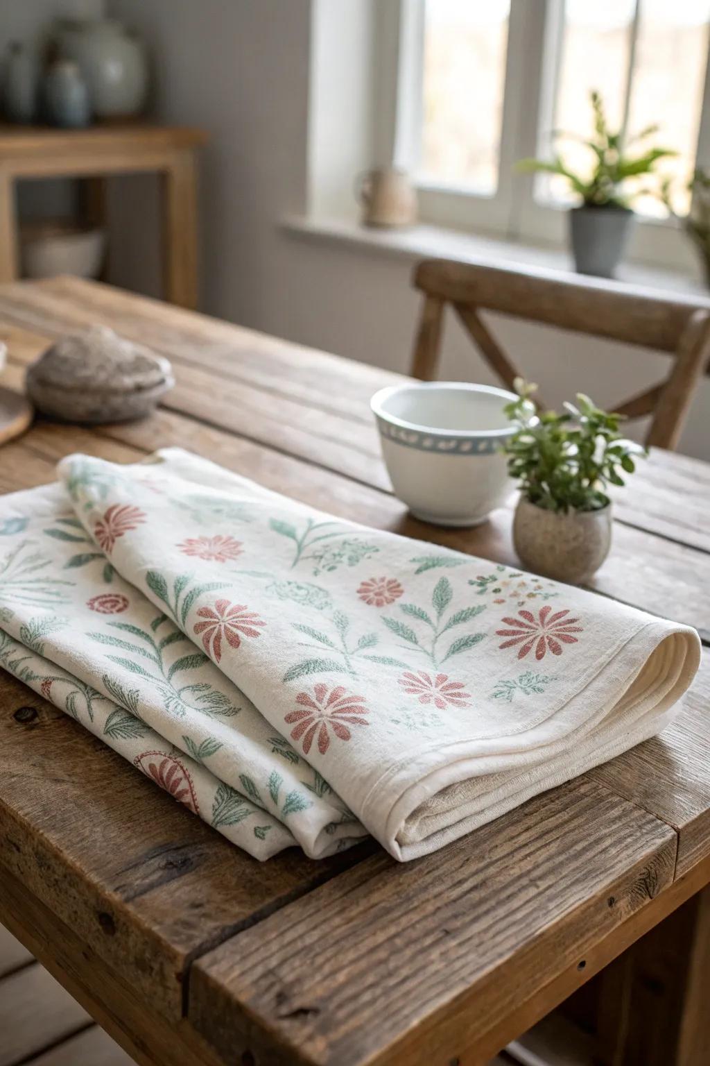 Add a touch of retro charm to your kitchen with hand-stenciled flour sack towels.