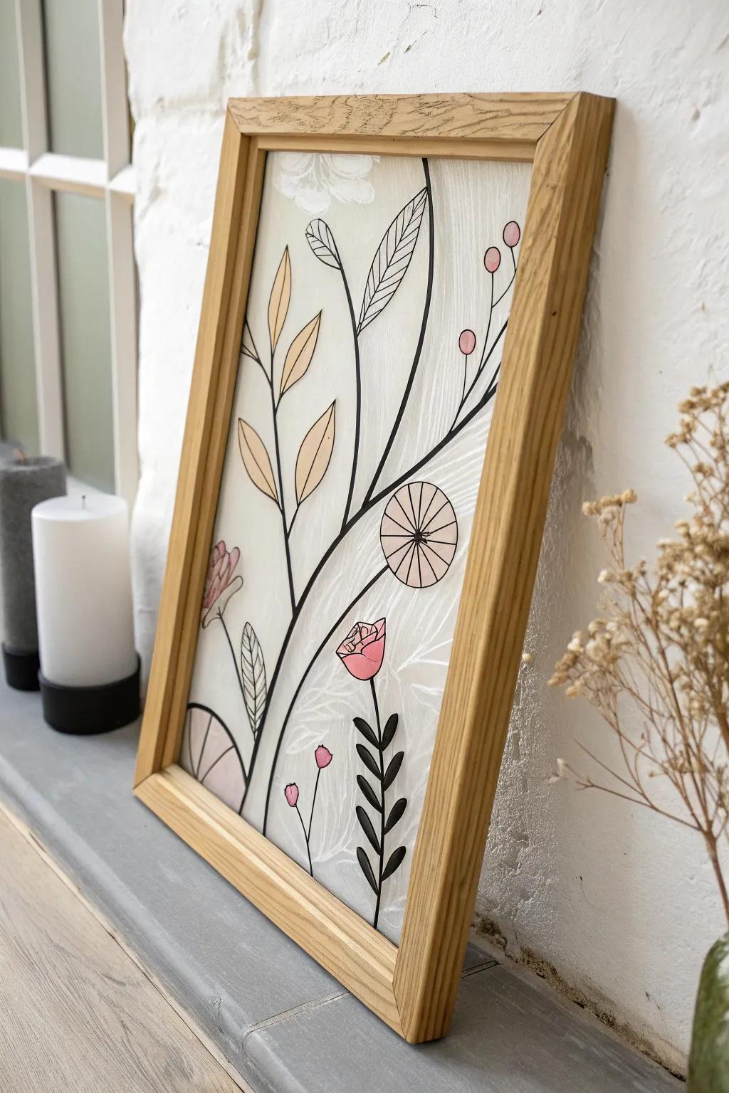Embrace minimalist elegance with this exquisite reverse glass painting, where simplicity meets subtlety.