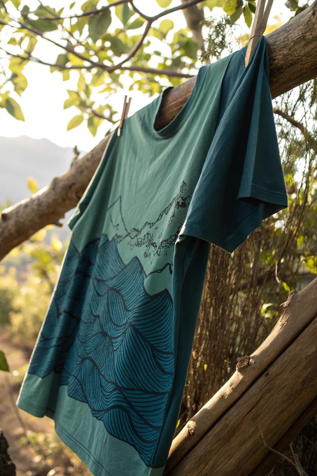 Embrace nature's elements with a tree and sea-inspired ripped shirt design.