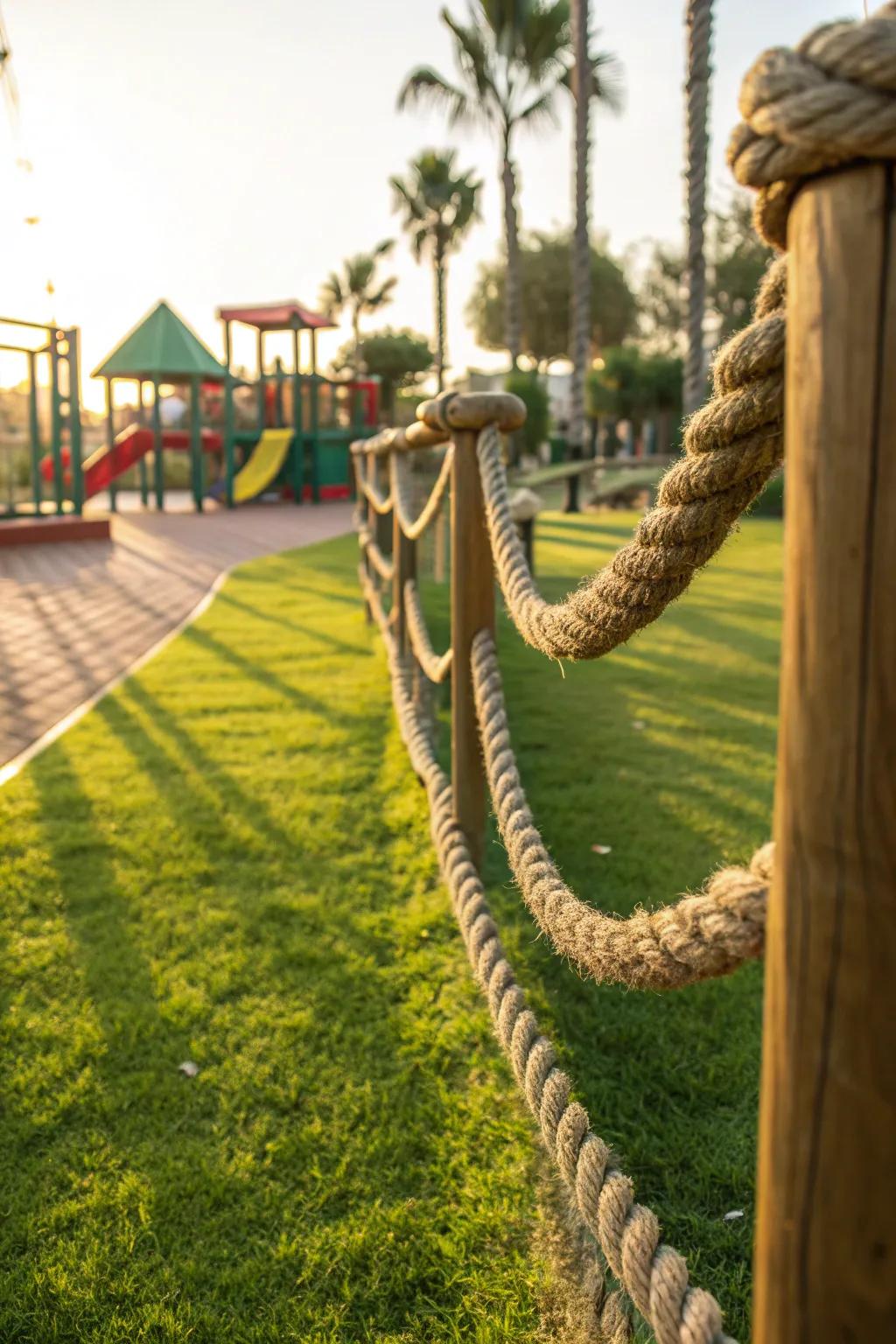 Elevate your backyard with a stylish rope fence that ensures fun and safety.