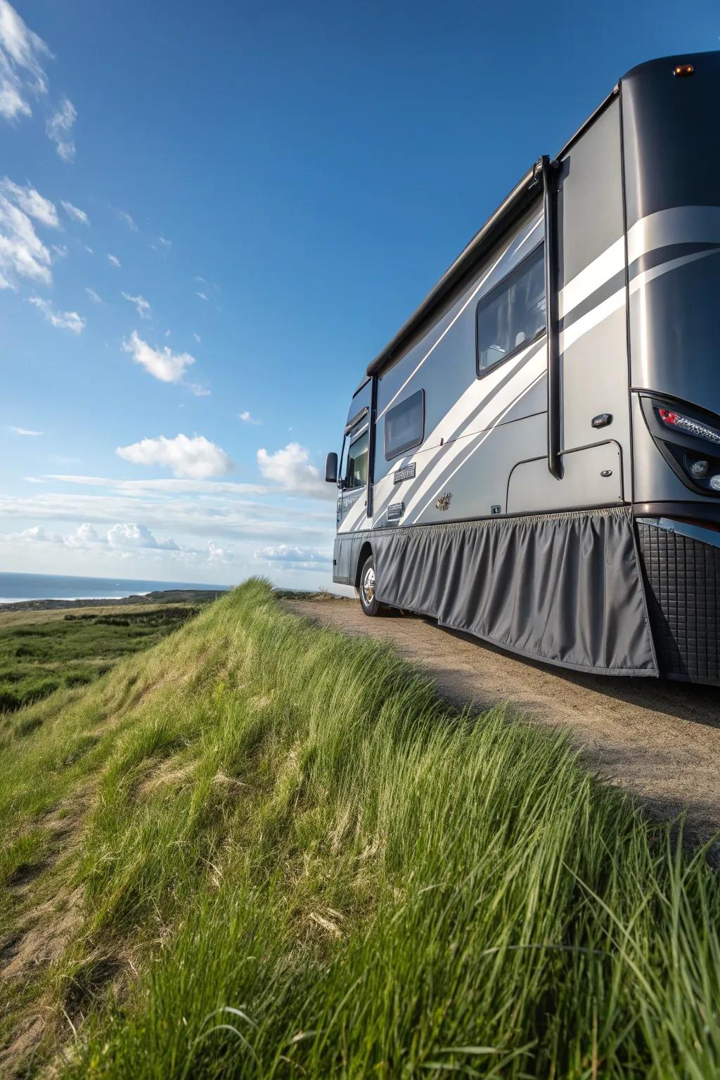 Keep the breeze at bay with stylish RV wind skirts, perfect for the modern adventurer.