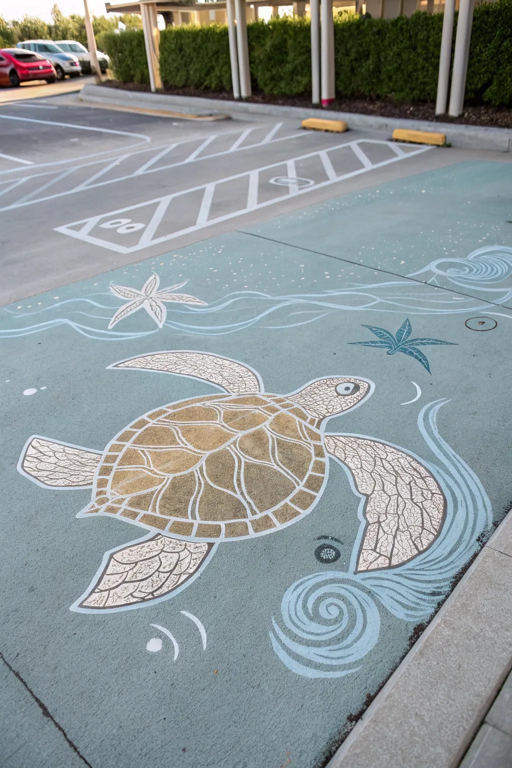 Dive into serenity with this ocean-inspired parking spot stencil. 🐢✨