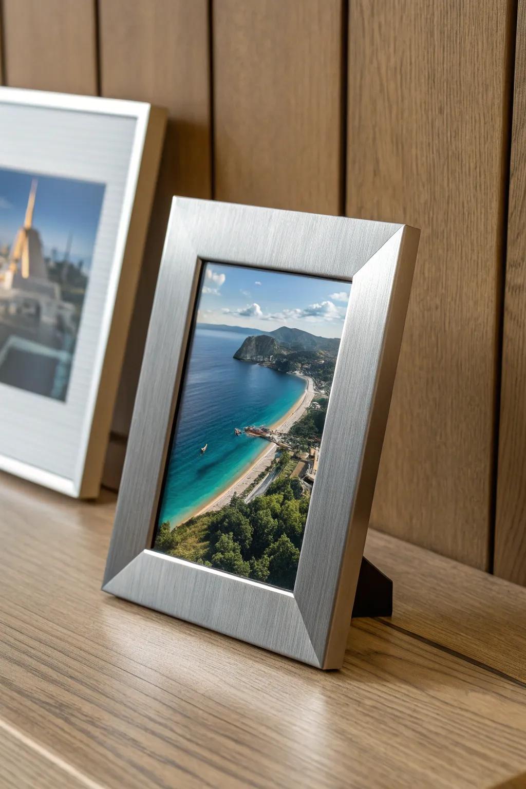 Elevate your memories with the sleek elegance of a metal frame—where modern design meets timeless moments.