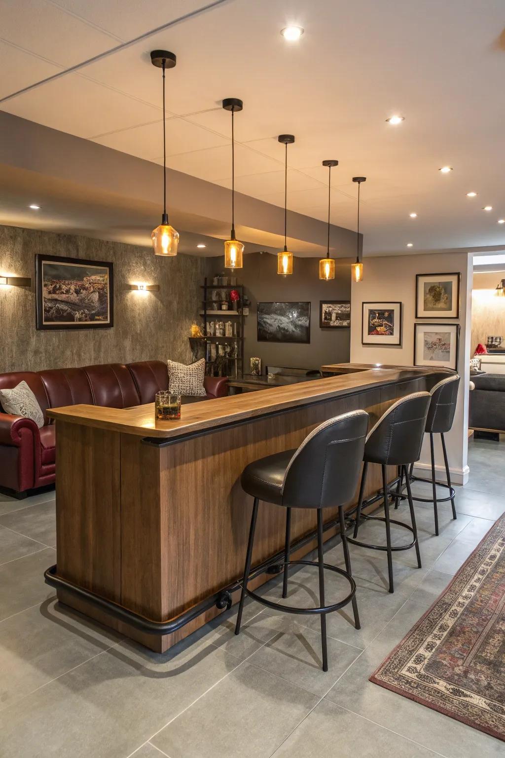 Transform your garage into a chic bar lounge, the perfect space for cocktails and conversation.