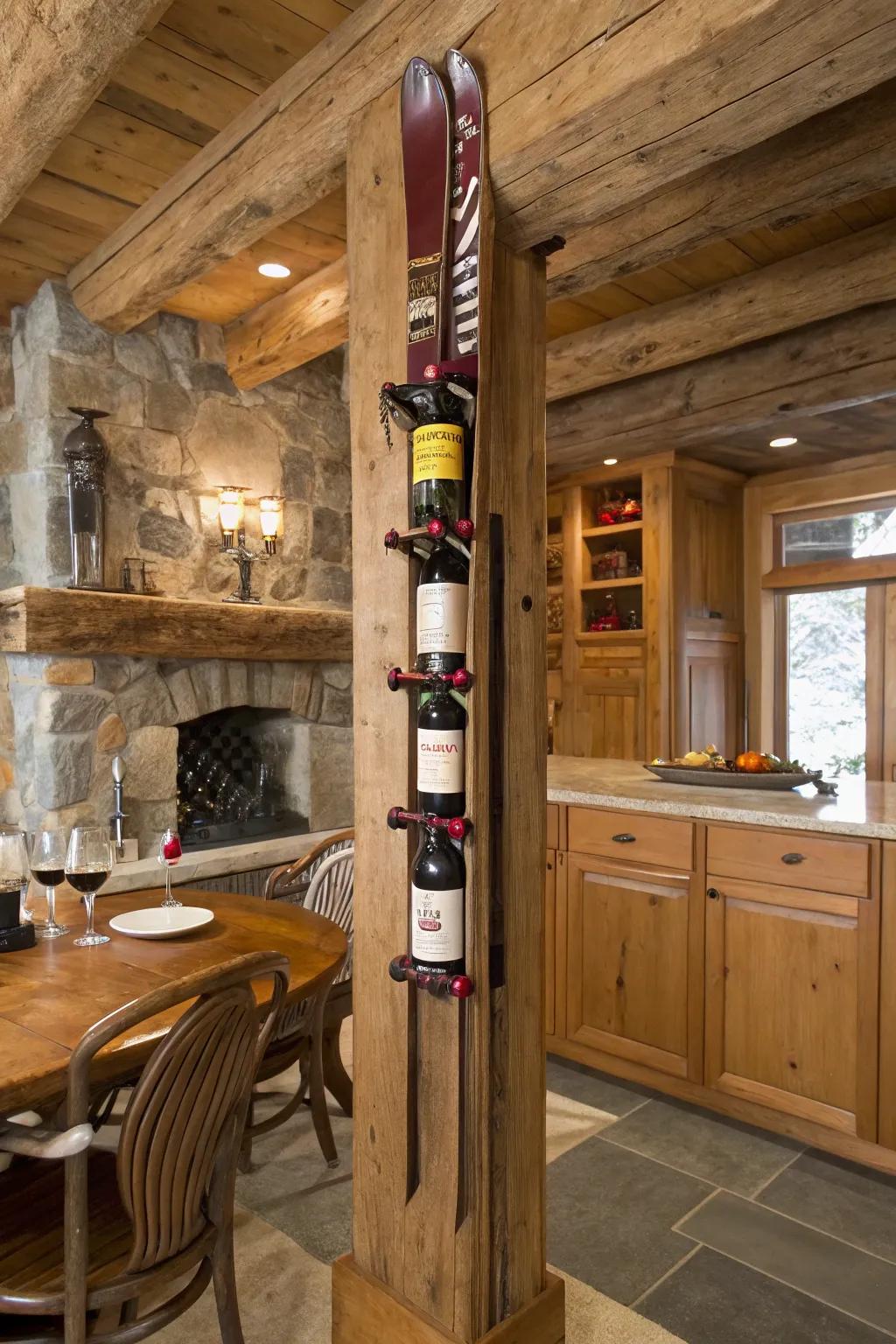 Store your wine in style with a ski-themed rack.
