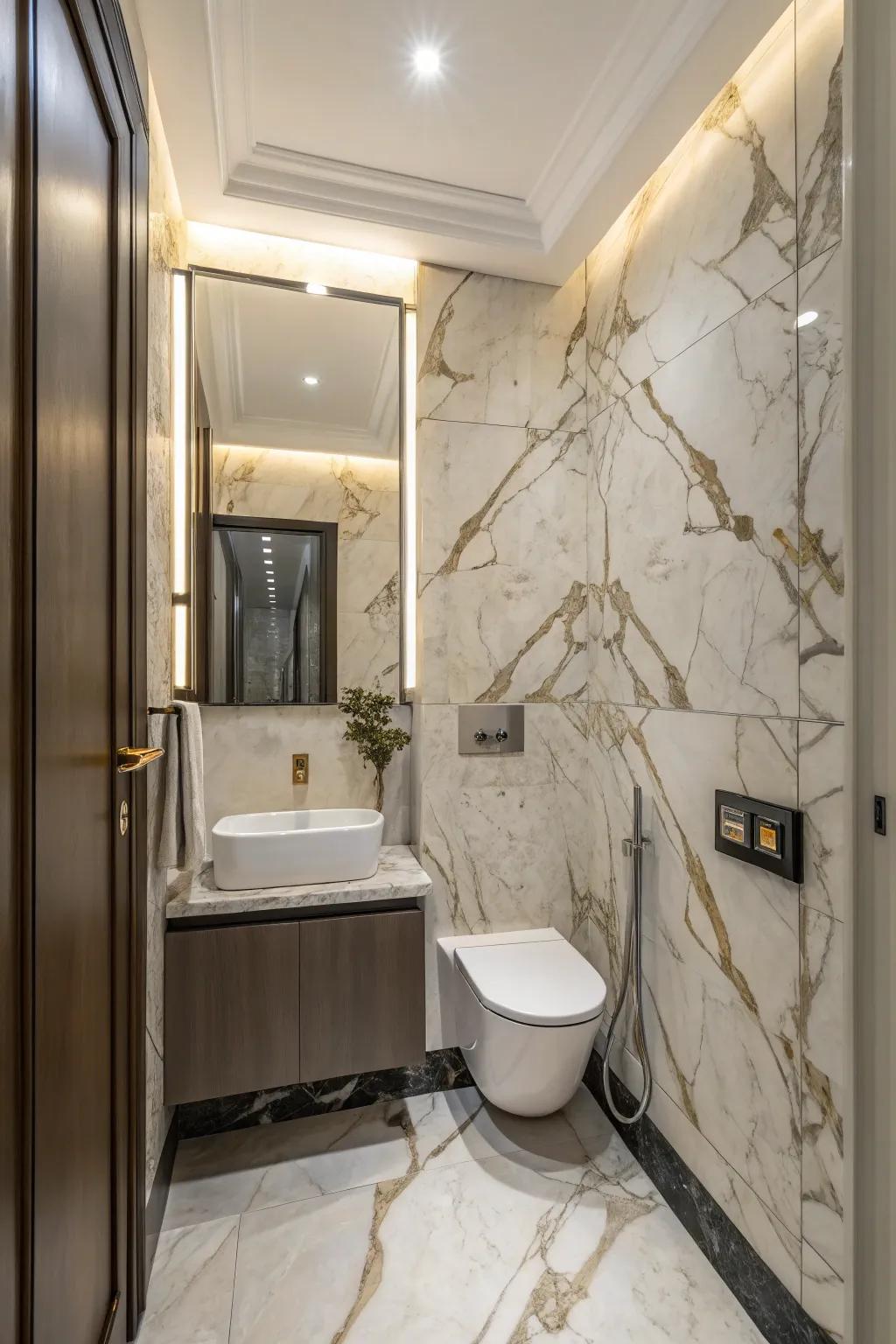 Marble tiles exude luxury and elegance.