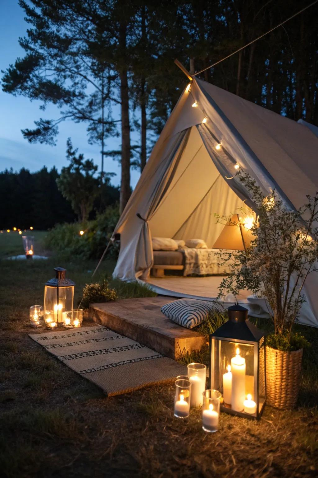 Enchanting tent with safe flameless candles.