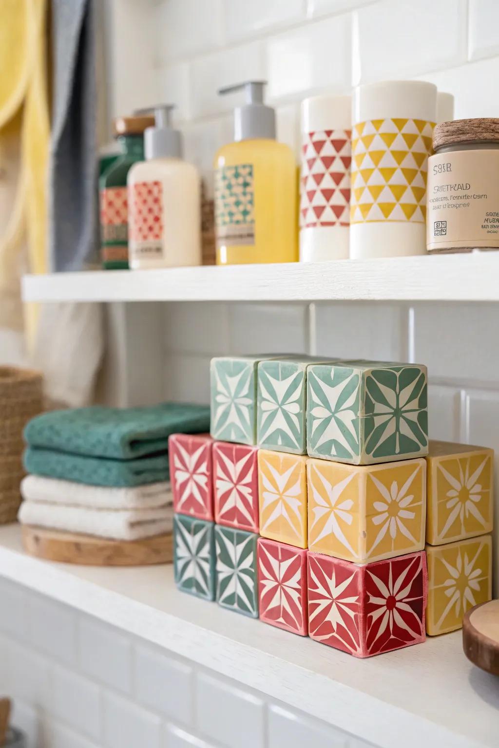 Modern soaps with bold geometric designs.