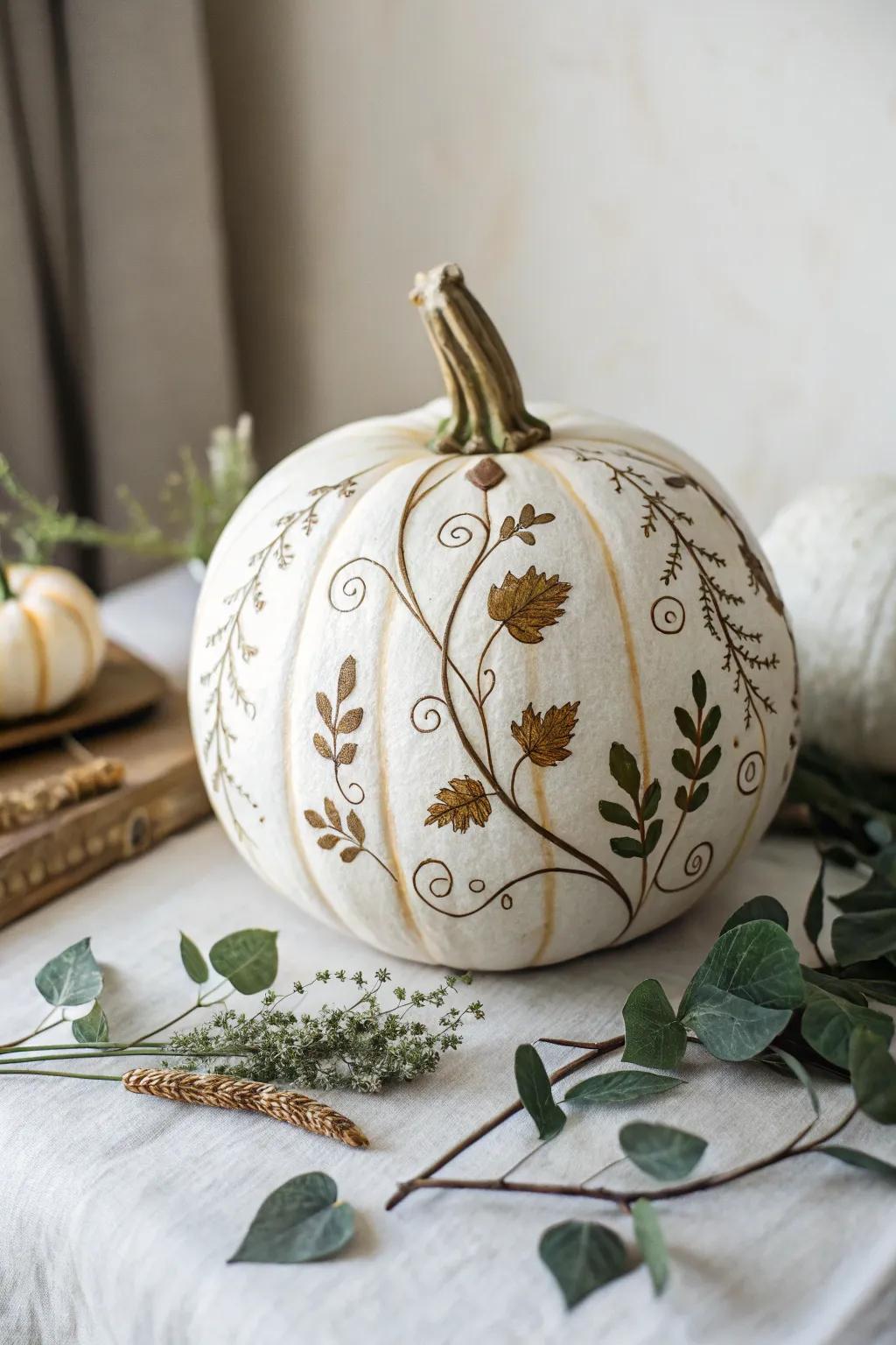 Embrace the eerie elegance of nature with this botanical nightmare pumpkin design.