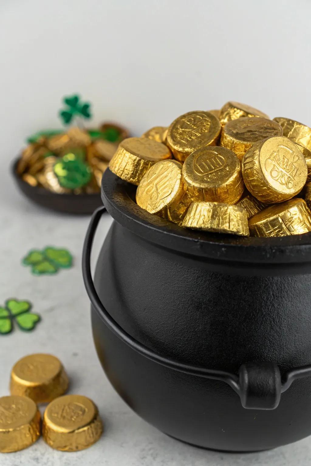 A pot of gold centerpiece adds a sweet, traditional touch.