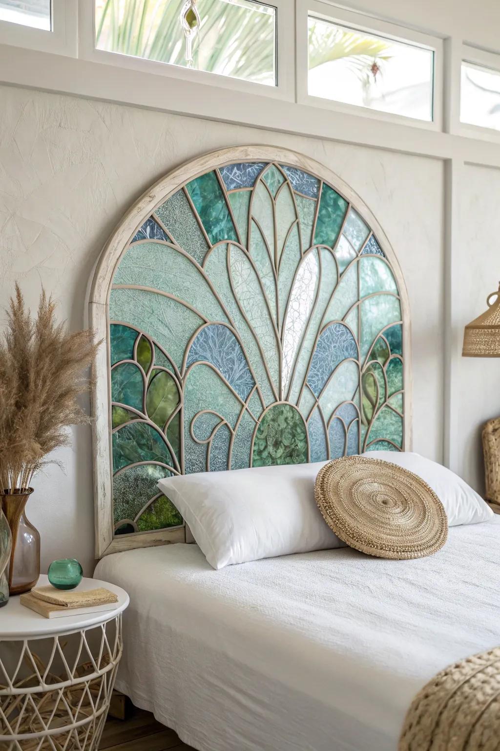 Sleep under your own serene sky with a stunning stained glass headboard.