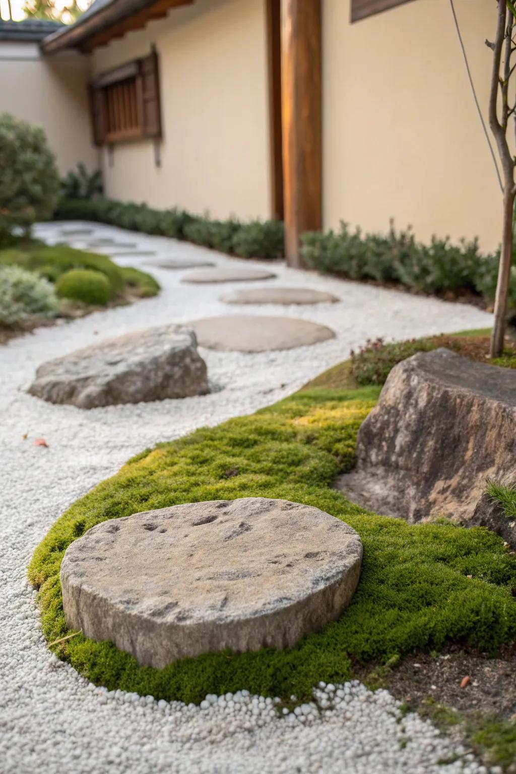 Elevate your garden path with textured stepping stones that invite touch and tranquility.