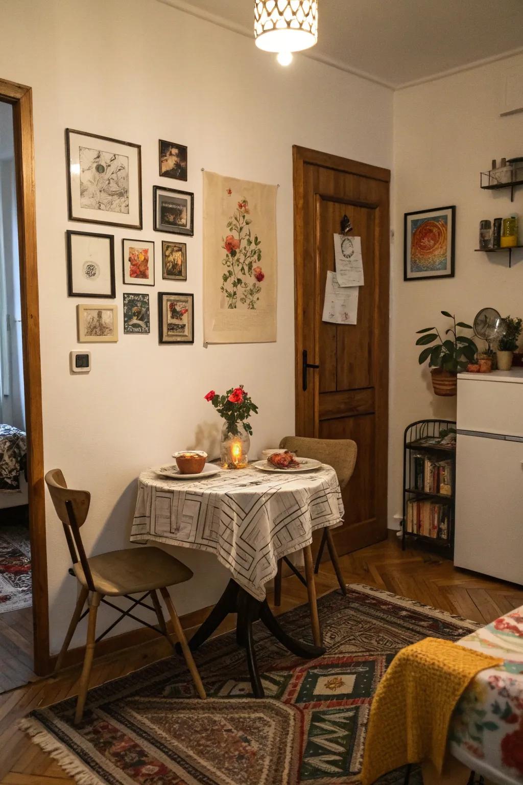 Artwork adds personality to small dining spaces.
