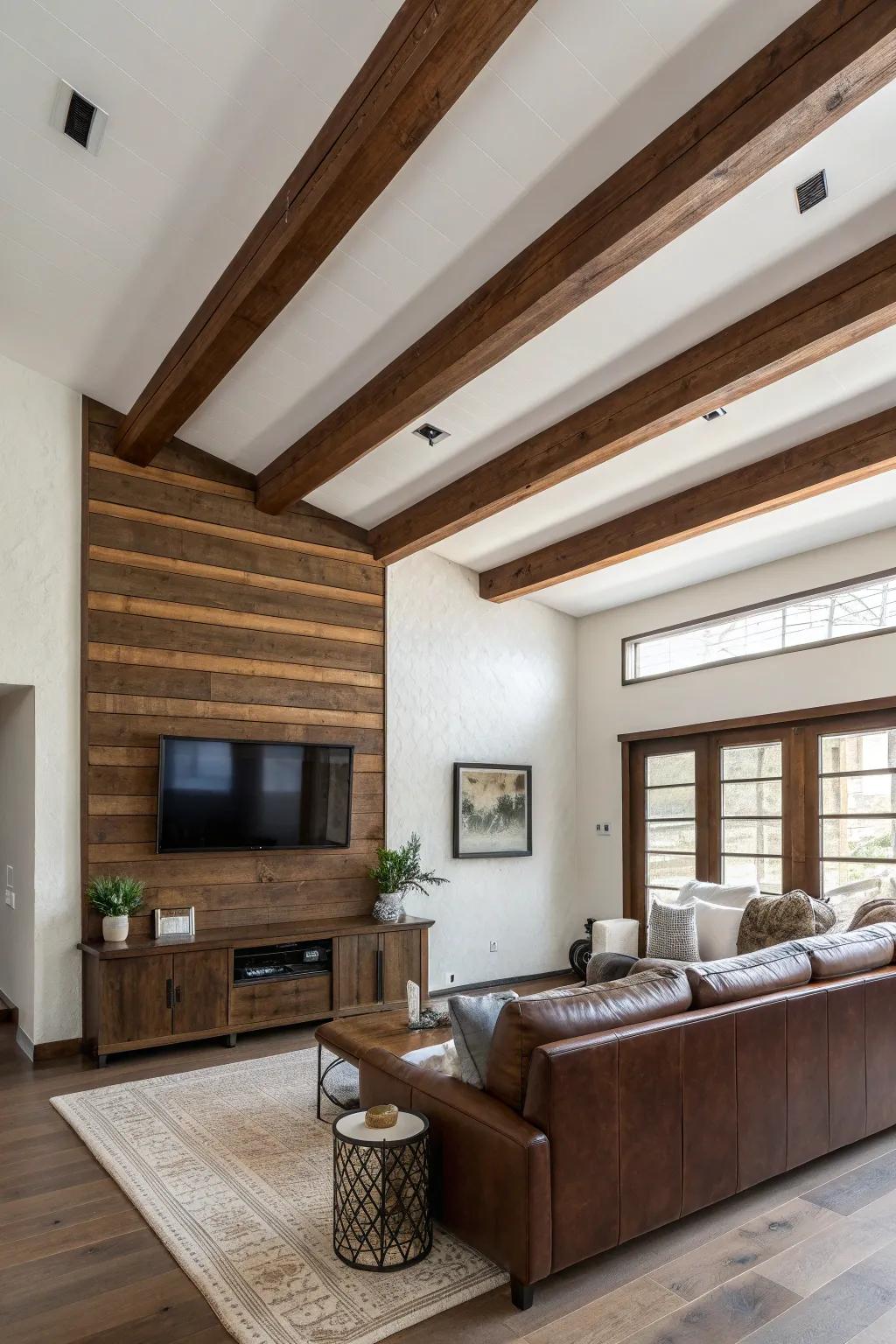 Transform your space with a striking beam accent wall—where style meets structure.
