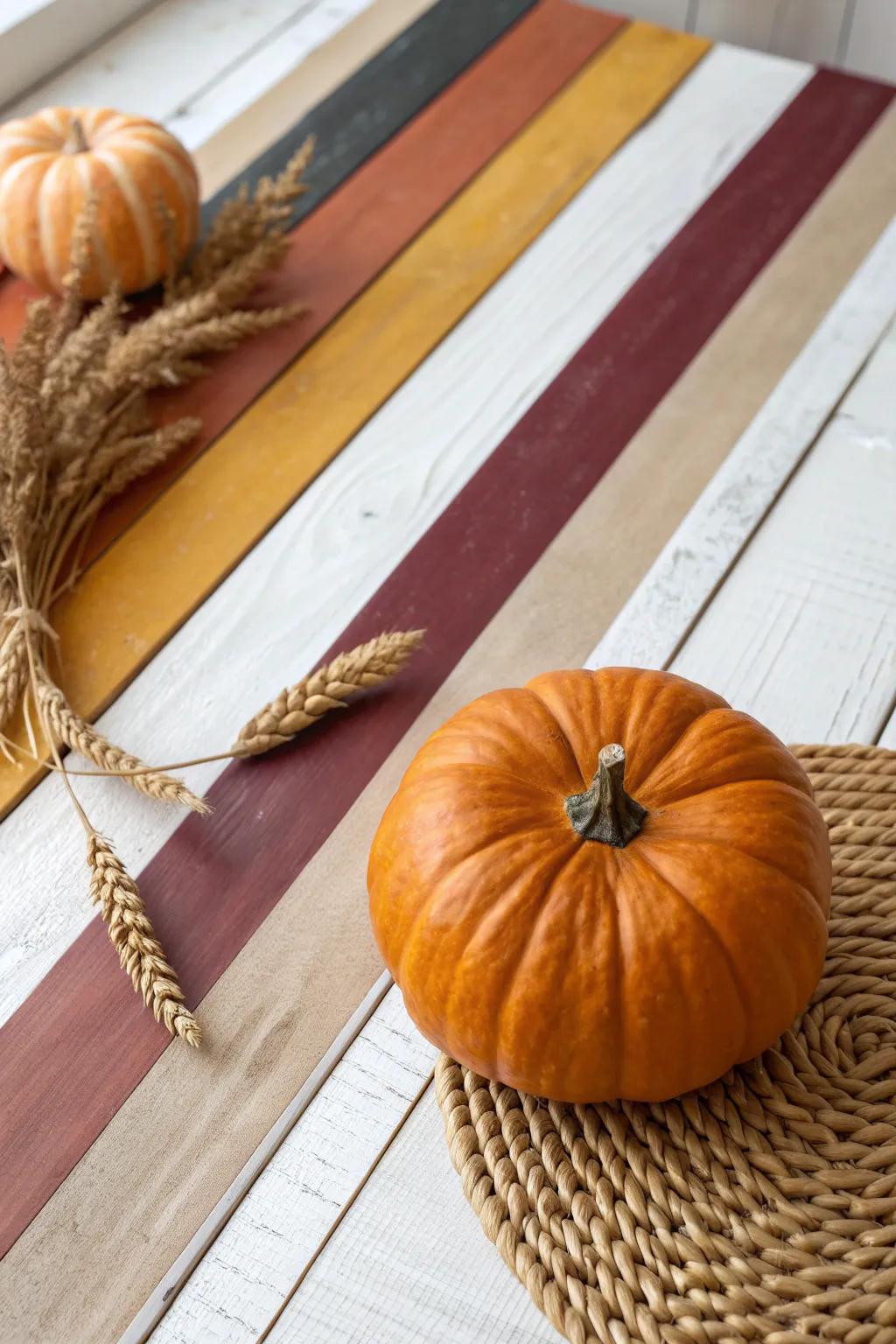 Embrace the warmth of autumn with this beautifully striped pumpkin, a perfect blend of minimalism and bohemian charm.