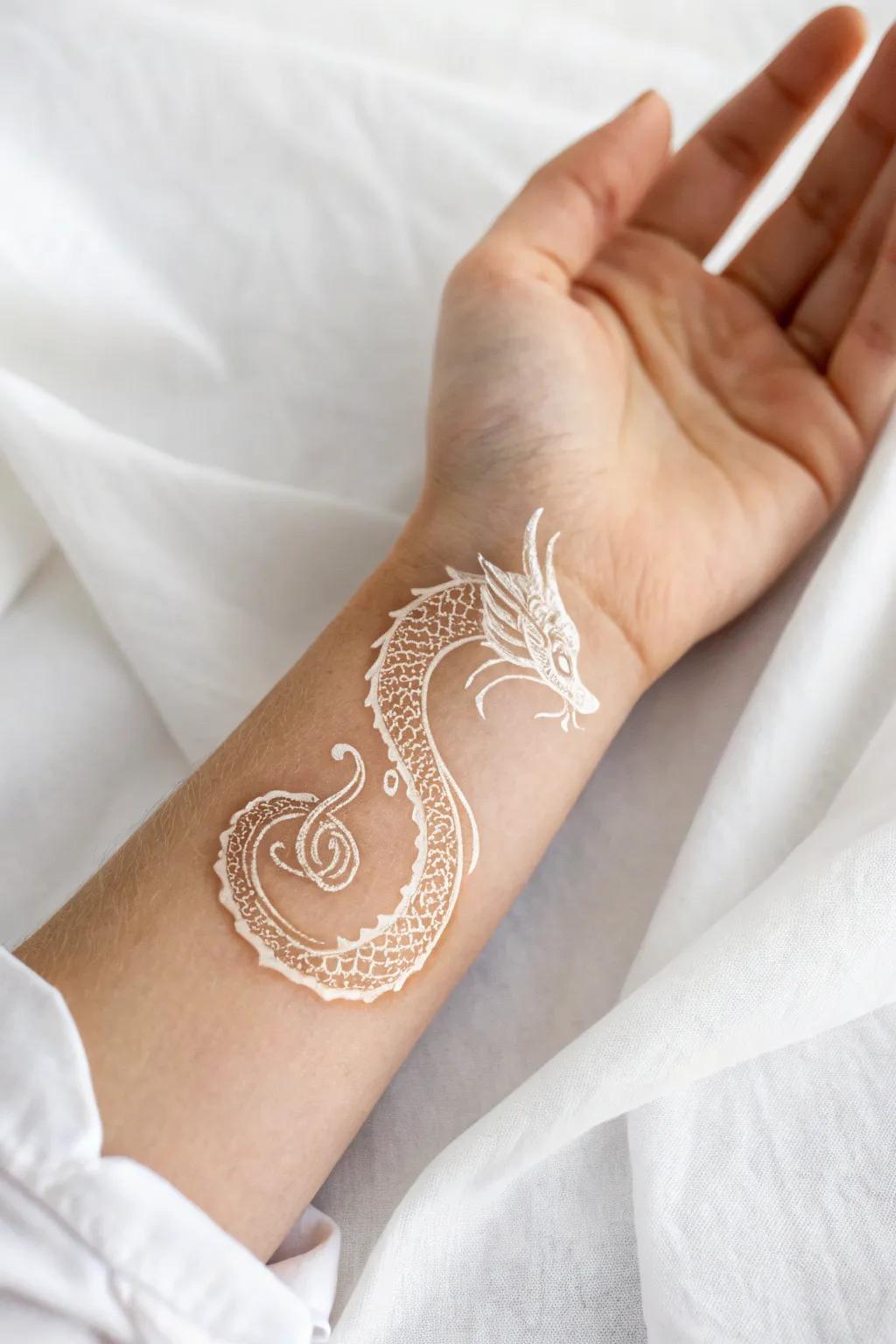 Embrace the magic and elegance of mystical creatures with this minimalist dragon hand art.