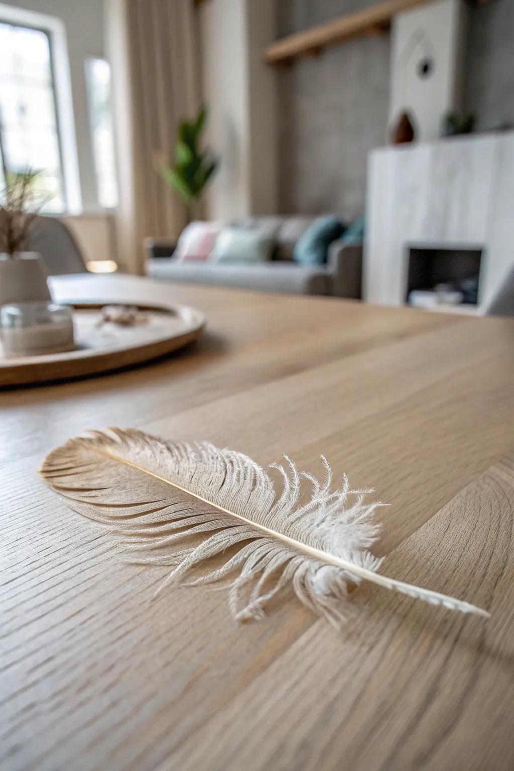 Embrace the gentle caress of nature with a single feather, where minimalism meets boho charm.