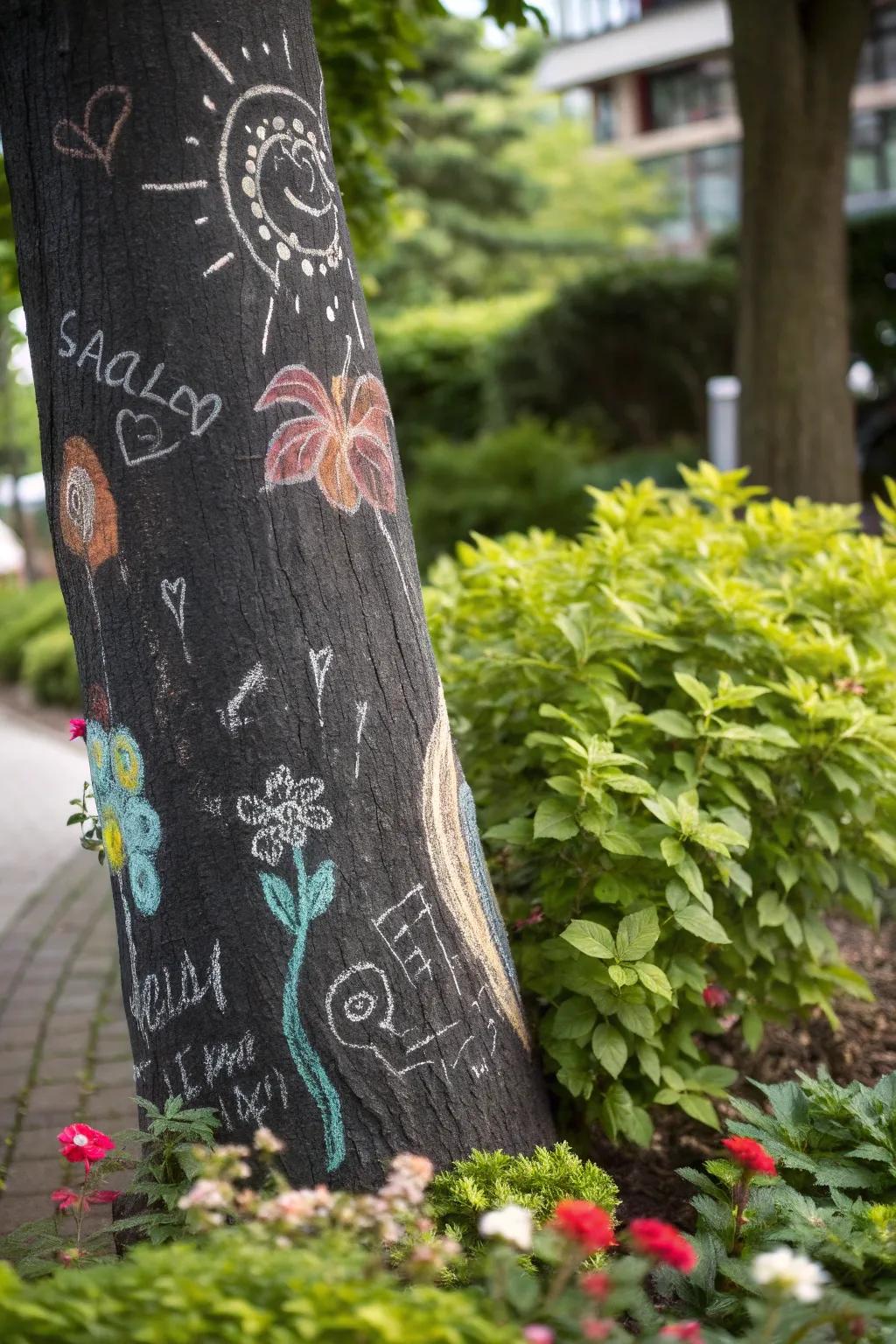 Transform your garden with a playful chalkboard tree trunk—perfect for notes and creativity!