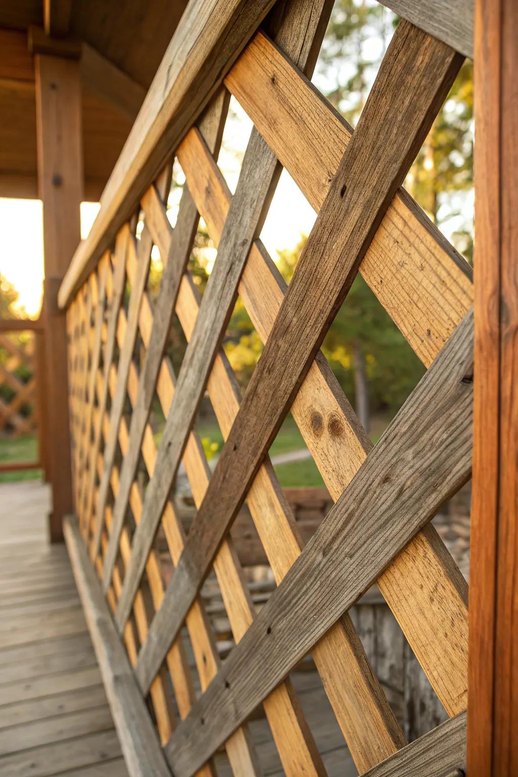 Embrace sustainability with style: Reclaimed wood lattice for an eco-friendly deck transformation.