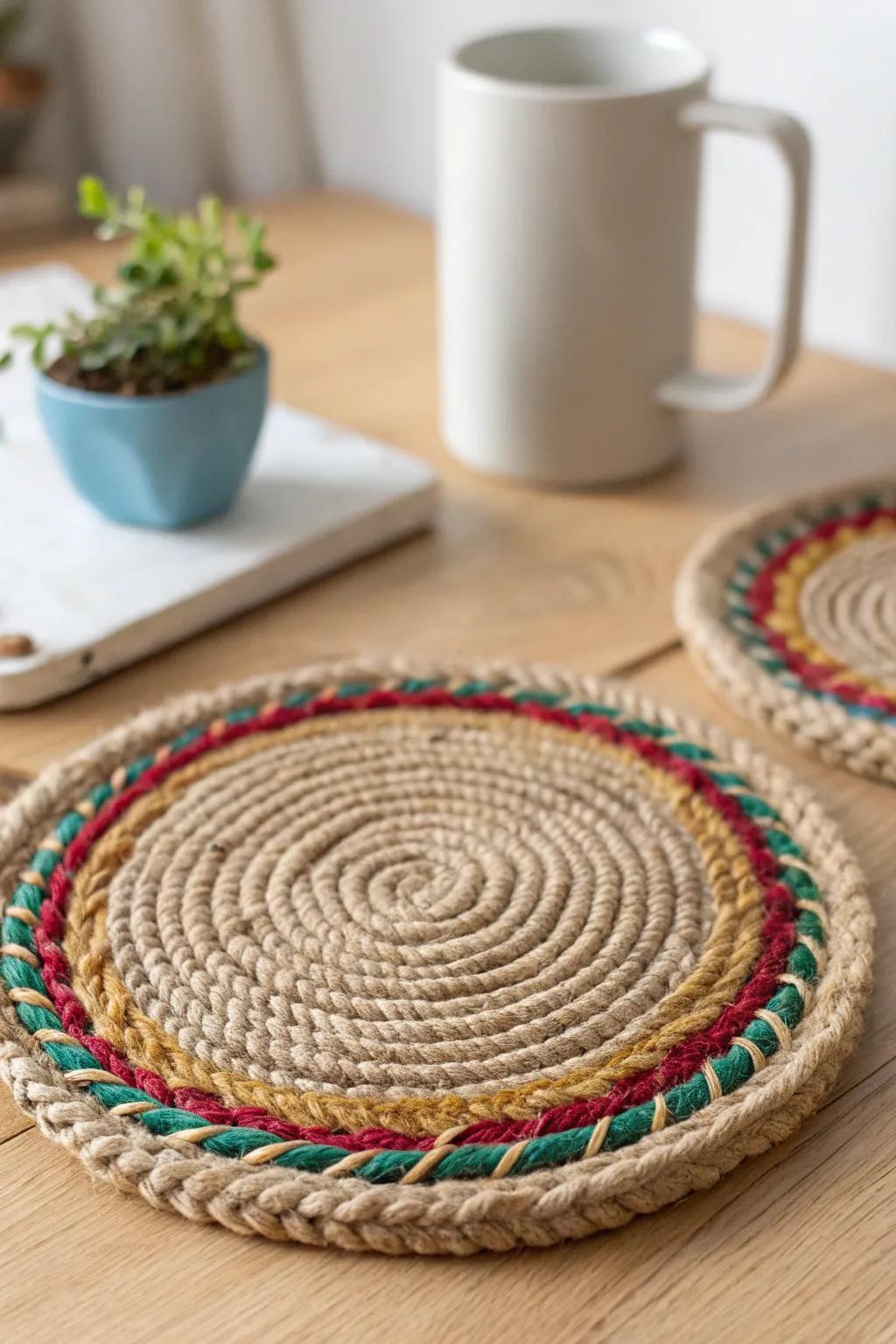 Add a touch of rustic elegance to your table with handcrafted woven coasters.