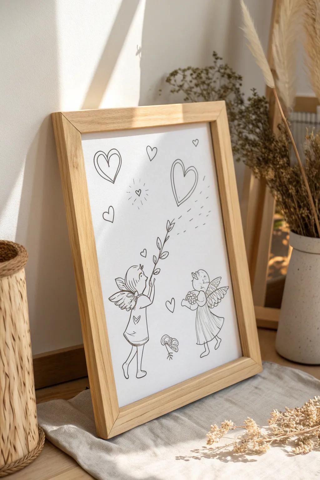 Add a playful touch to your space with charming cupid sketches on a minimalist whiteboard.