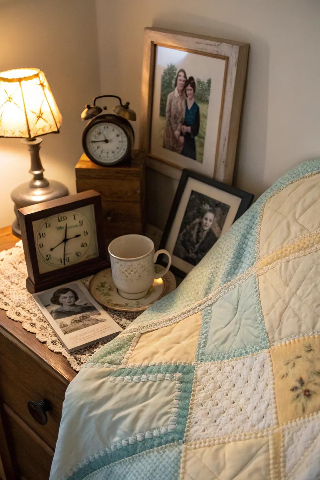 Personal heirlooms add unique nostalgia.