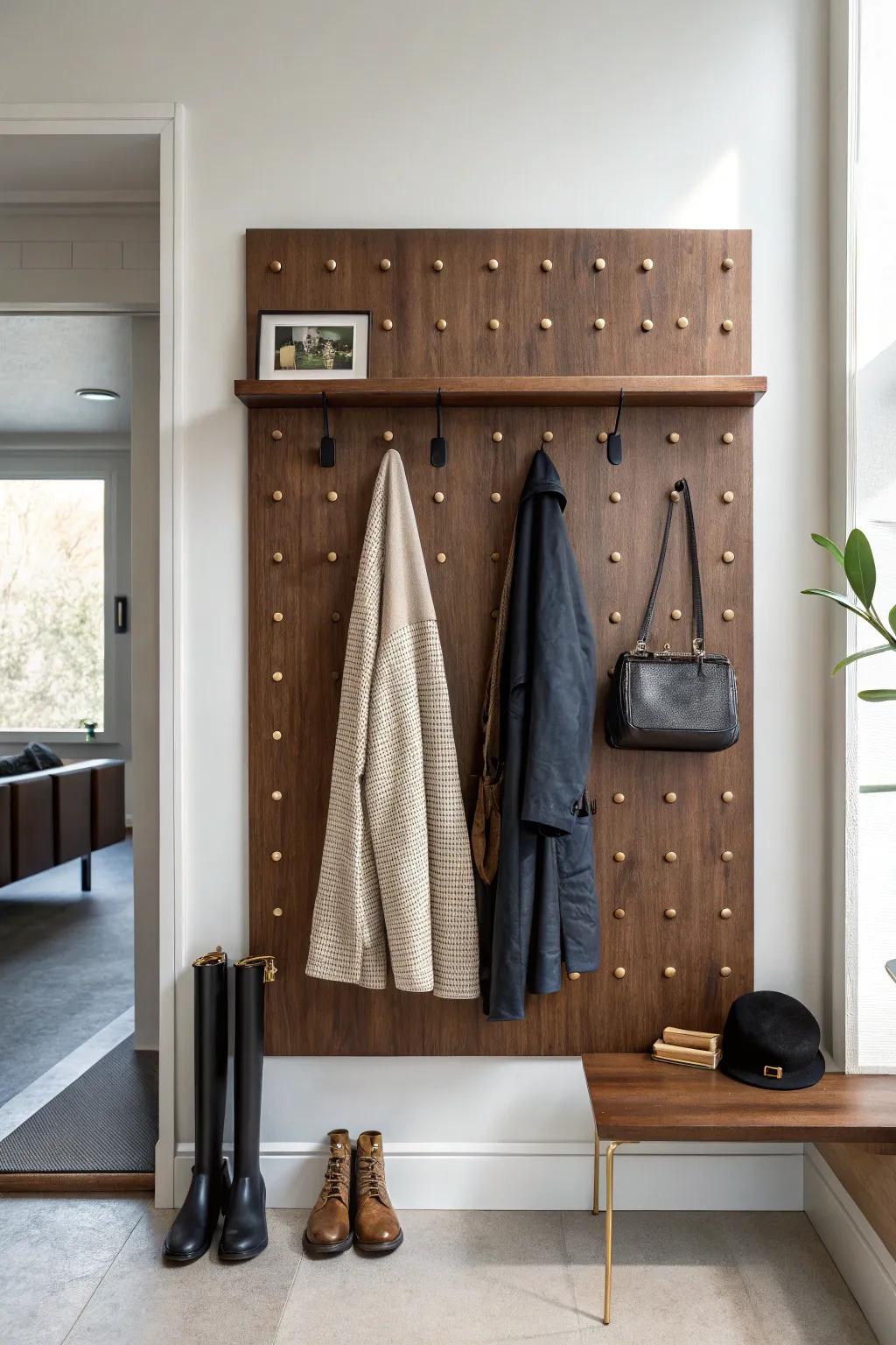 Elevate your entryway with the versatile elegance of a pegboard coat rack.