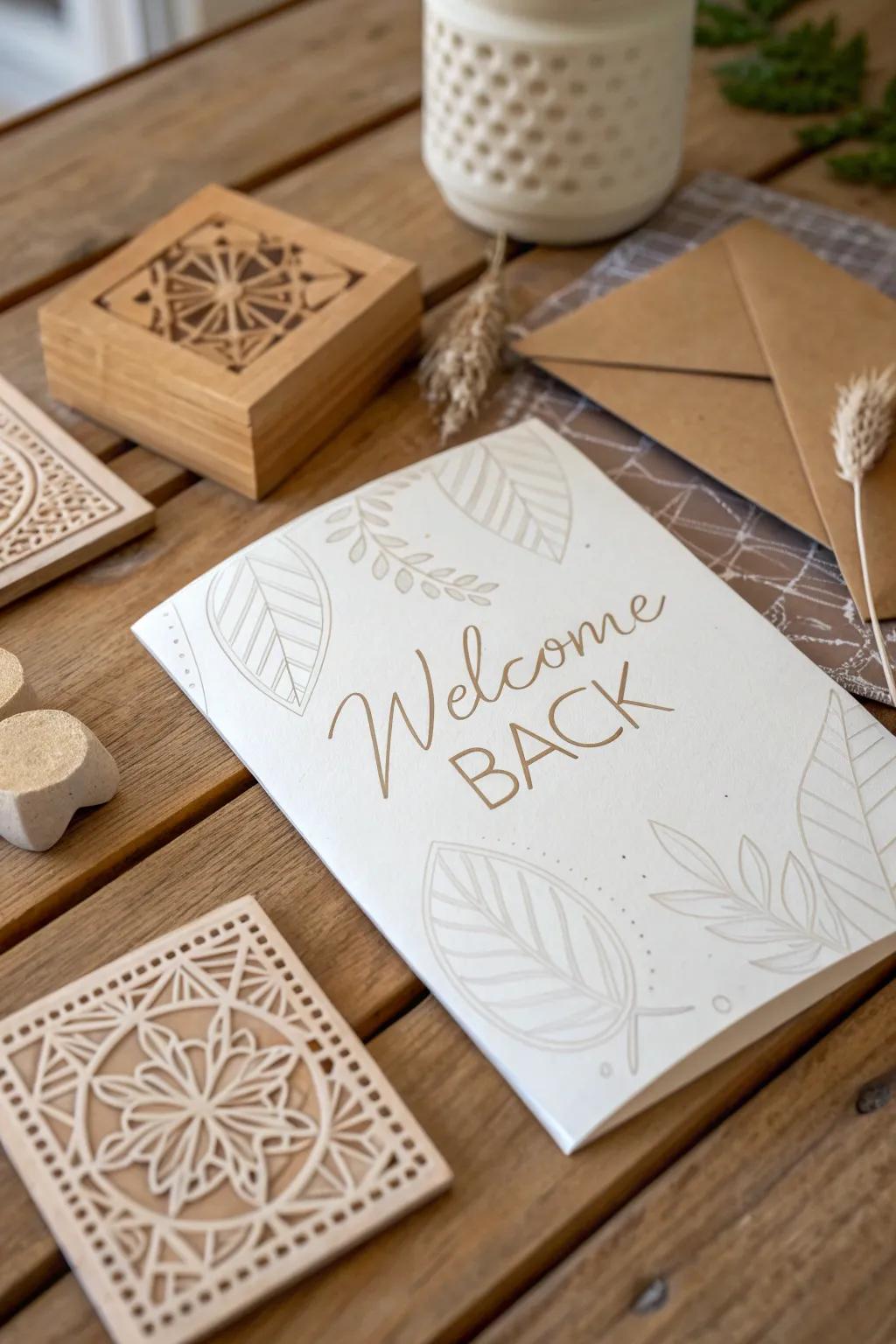 Crafting simplicity with stamped elegance for a heartfelt welcome back.