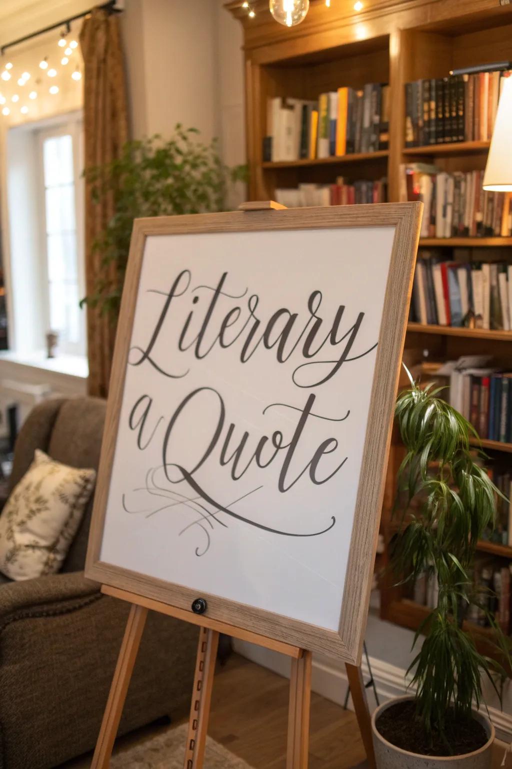 A sophisticated welcome with a literary quote on a whiteboard.
