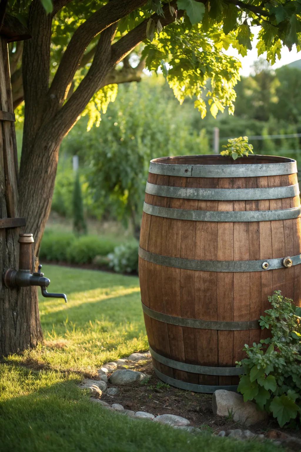 Transform your garden with a touch of rustic elegance using a repurposed wine barrel cover.