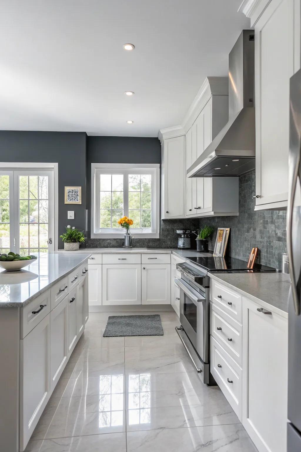 A bold accent wall elevates the kitchen's design.