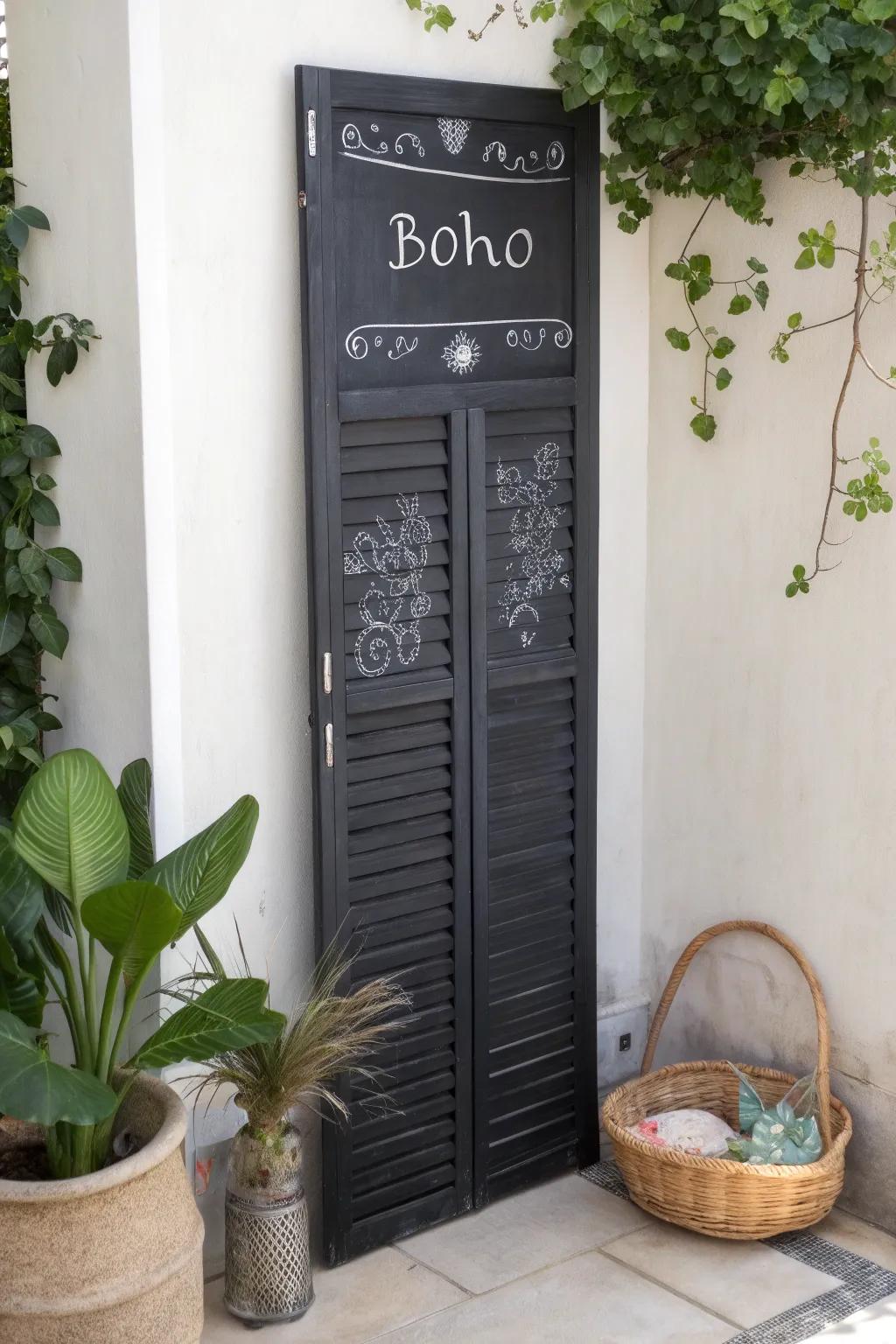 Transform your space with a charming chalkboard shutter—perfect for notes and doodles with a touch of Boho simplicity.