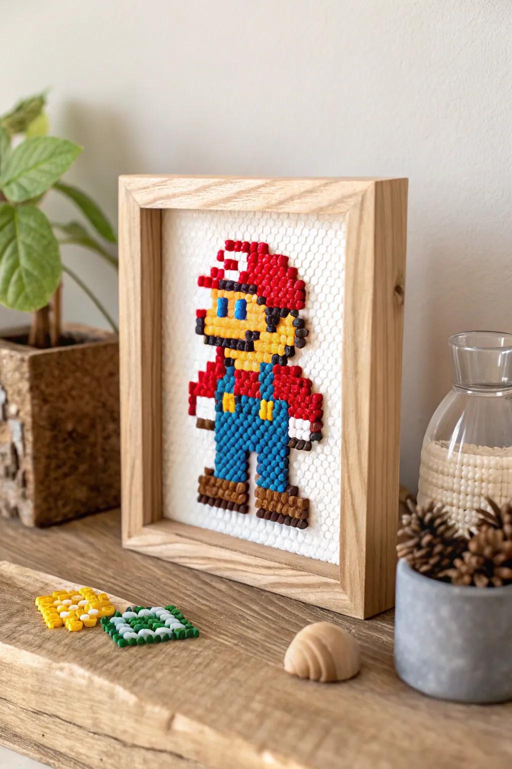 Nostalgic vibes meet modern design with this retro pixel art masterpiece, crafted meticulously from perler beads.