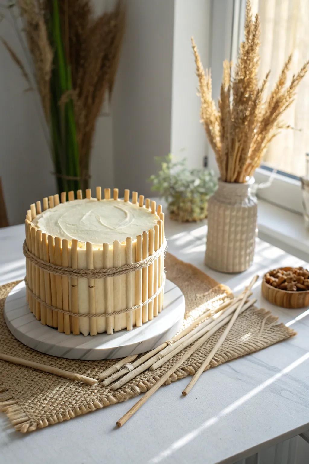 Celebrate in style with a touch of the tropics—edible bamboo details for a chic, island-inspired birthday cake.