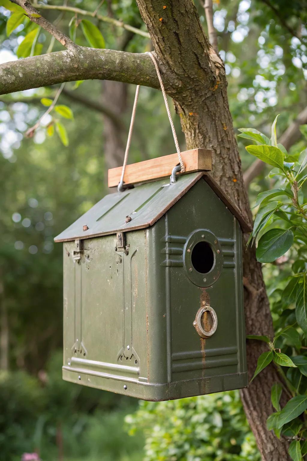Where rugged meets rustic: A unique ammo can birdhouse that birds love!