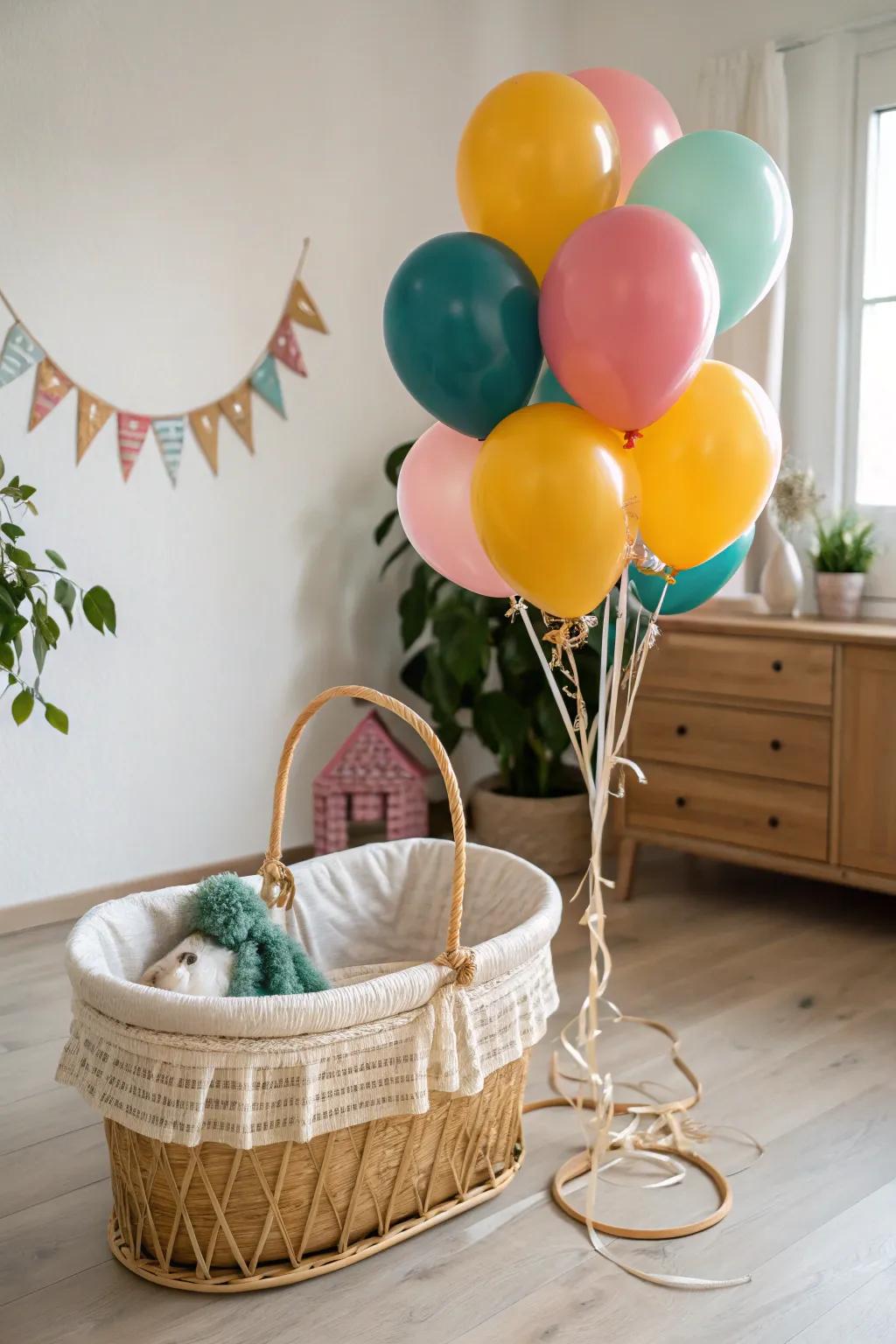 Add a splash of joy with vibrant balloons to your baby hamper!