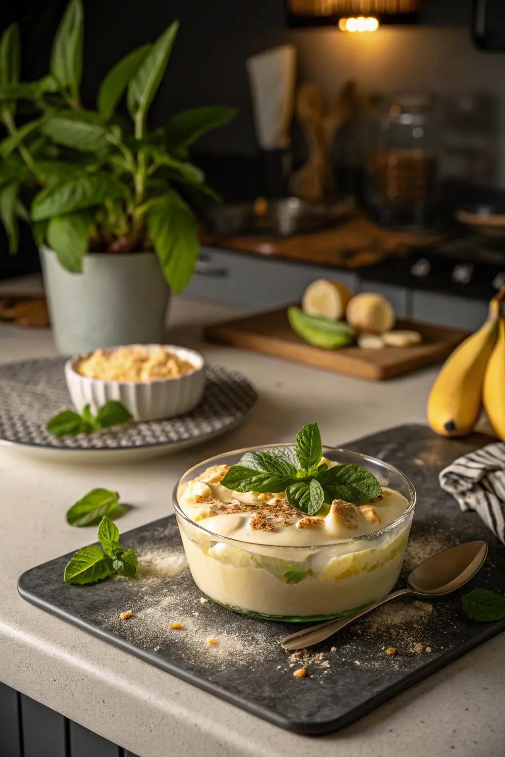 Herbal infusions add a refreshing and complex flavor to banana pudding.