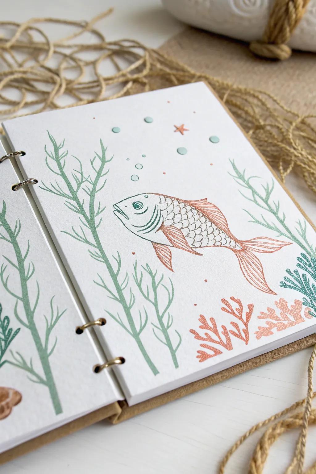 Dive into creativity with this serene underwater scrapbook scene, where minimalist design meets oceanic whimsy.