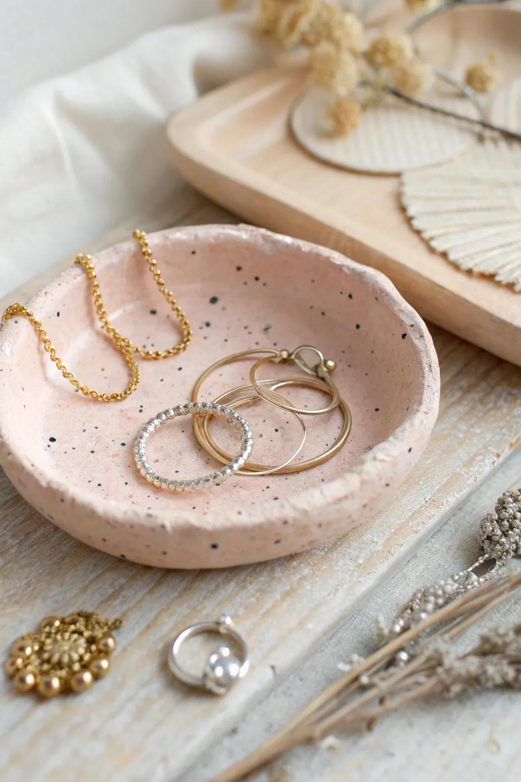 Elegantly organize your treasures with this handcrafted clay jewelry dish, where simplicity meets artisanal beauty.