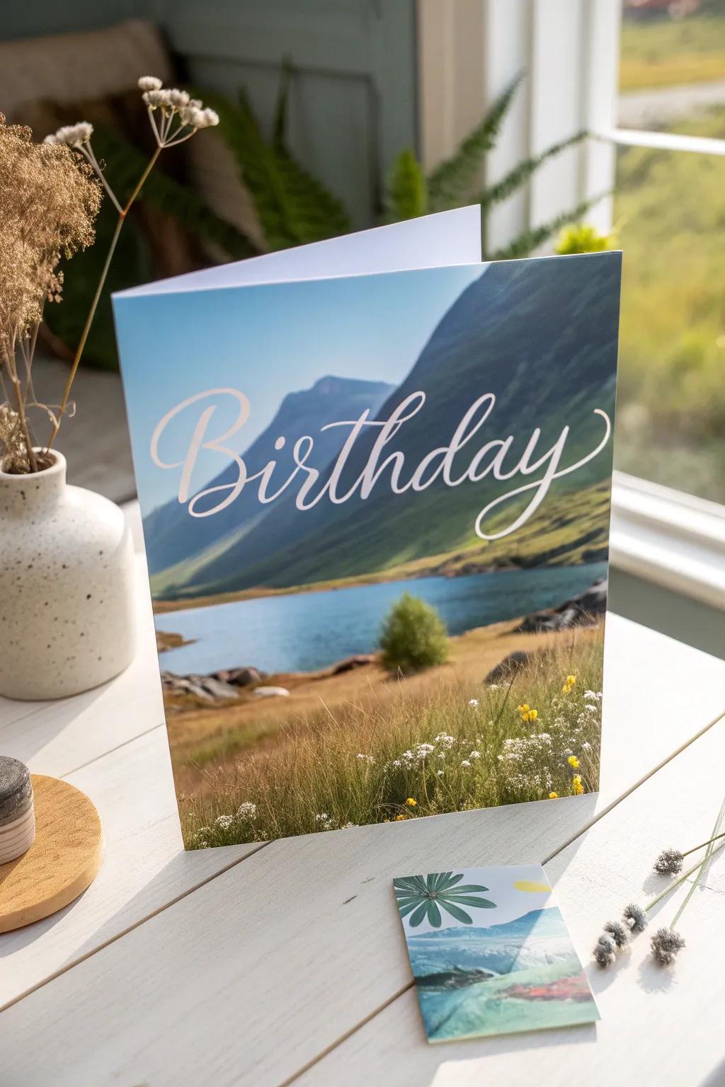 Elevate your birthday wishes with a photo-backed card that blends minimalist elegance with boho charm.