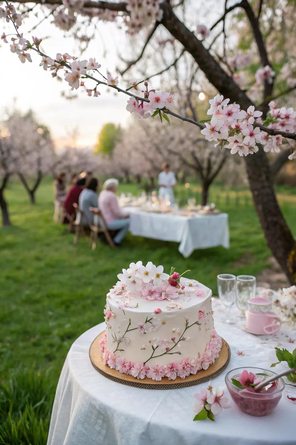 A garden party extravaganza with a stunning cherry blossom cake.